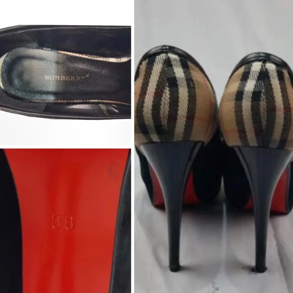 Burberry Women's Black Vintage Classy Check Pumps high heels Leather - Picture 10 of 12